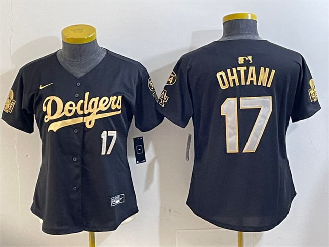 Youth Los Angeles Dodgers #17 Shohei Ohtani Black/Gold 2024 World Series With Fernando Memorial Patch Limited Stitched Baseball Jersey